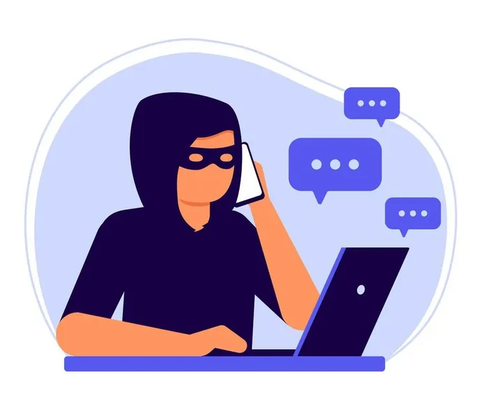 online-and-phone-fraud-computer-hacker-thief-man-scam-in-social-media-cheating-on-internet-covert-crime-swindler-cybercrime-data-hacking-danger-of-stealing-money-personal-information-vector